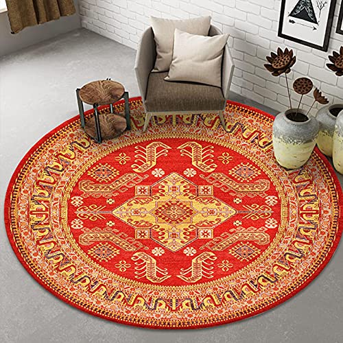DRSFF Rote Gold Runde Teppiche 80 cm 100 cm 120 cm 140 cm 160 cm 180 cm 200cm Wohnzimmer Kinderzimmer Schlafzimmer Klassische Große Teppich rutschfeste Waschbare Bodenmatten (Size : Durchmesser 80cm) von DRSFF