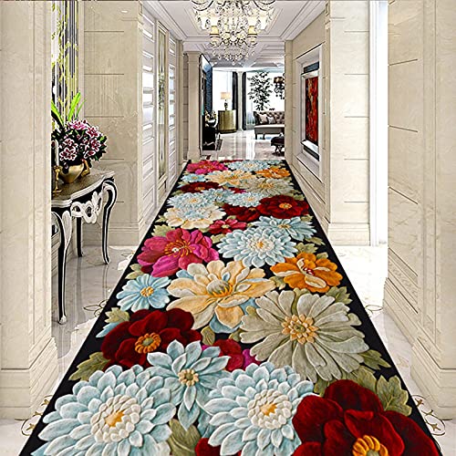 DRSFF Bunte Flur Teppich Läufer Blume Muster Design Hotel Corridor Küche Eingang Kunst Teppich Sehr Lange waschbare schmale Teppiche mit Rutschfester Gummi (Size : 60x200cm) von DRSFF