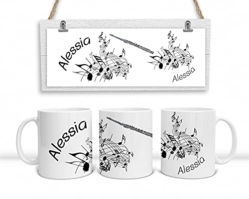 Personalisierte Musiker-Tasse Querflöte – Tasse mit Noten, Querflöte und Namen - Ideal für Flötisten - Geschenkidee für Musiker in drei Farbvarianten von DRUC KLAUS