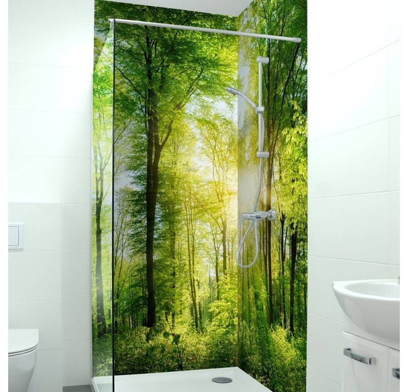 DRUCK-EXPERT Duschrückwand Premium Duschrückwand - langlebiger Fliesensticker aus 0,4 mm selbstklebenden Hart-PVC von DRUCK-EXPERT
