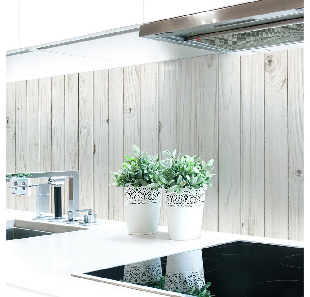 DRUCK-EXPERT Küchenrückwand Küchenrückwand Holzwand Weiß Hart-PVC 0,4 mm selbstklebend von DRUCK-EXPERT