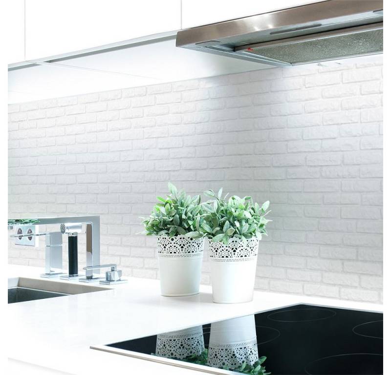 DRUCK-EXPERT Küchenrückwand Küchenrückwand Ziegelwand Weiß Hart-PVC 0,4 mm selbstklebend von DRUCK-EXPERT