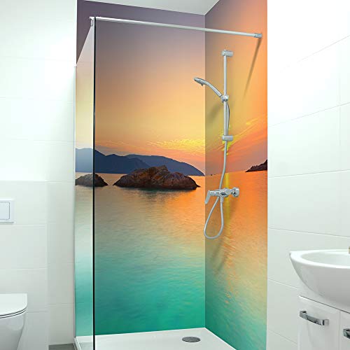 DRUCK-EXPERT Premium Duschrückwand 0,4 mm selbstklebendes Hart-PVC, Größe:1 x B 103 x H 240 cm Hochformat, Muster:Meerblick Romantisch DRUCK-EXPERT Premium Duschrückwand 0,4 mm selbstklebendes Hart-PVC, Größe:1 x B 103 x H 240 cm Hochformat, Muster:Meerblick Romantisch von DRUCK-EXPERT