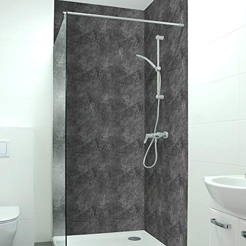 DRUCK-EXPERT Premium Duschrückwand 0,4 mm selbstklebendes Hart-PVC, Größe:2 x B 206 x H 100 cm Querformat, Muster:Schieferstruktur Anthrazit DRUCK-EXPERT Premium Duschrückwand 0,4 mm selbstklebendes Hart-PVC, Größe:2 x B 206 x H 100 cm Querformat, Muster:Schieferstruktur Anthrazit von DRUCK-EXPERT