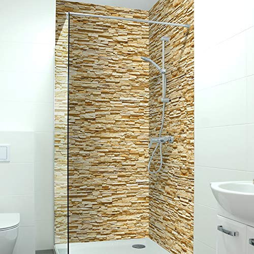DRUCK-EXPERT Premium Duschrückwand 0,4 mm selbstklebendes Hart-PVC, Größe:2 x B 206 x H 100 cm Querformat, Muster:Steinwand hell DRUCK-EXPERT Premium Duschrückwand 0,4 mm selbstklebendes Hart-PVC, Größe:2 x B 206 x H 100 cm Querformat, Muster:Steinwand hell von DRUCK-EXPERT
