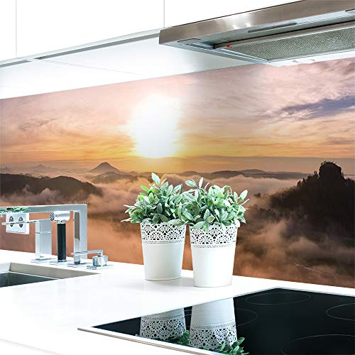 Küchenrückwand Alpen Sonne Premium Hart-PVC 0,4 mm selbstklebend - Direkt auf die Fliesen, Größe:400 x 60 cm von DRUCK-EXPERT