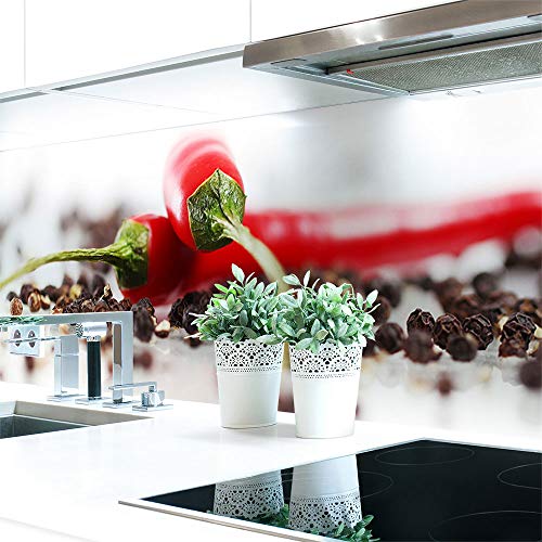 Küchenrückwand Chilli Pfeffer Premium Hart-PVC 0,4 mm selbstklebend - Direkt auf die Fliesen, Größe:160 x 60 cm von DRUCK-EXPERT
