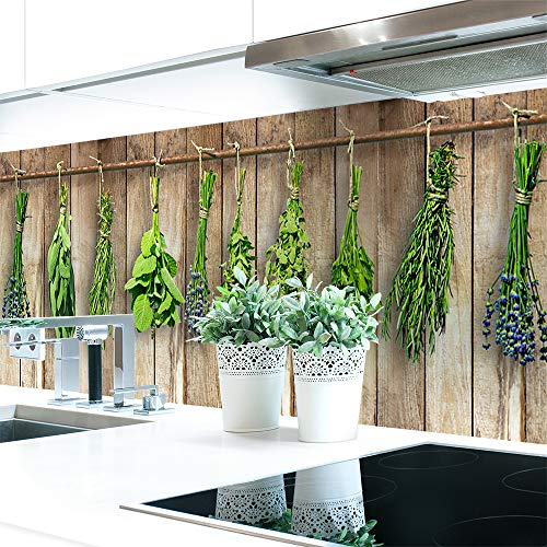 Küchenrückwand Holzwand Kräuter Premium Hart-PVC 0,4 mm selbstklebend - Direkt auf die Fliesen, Größe:220 x 80 cm von DRUCK-EXPERT