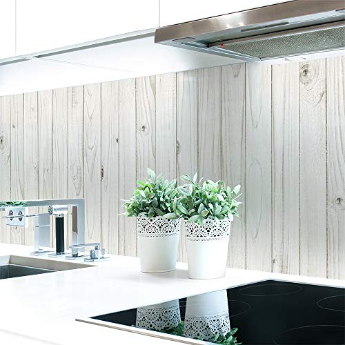 Küchenrückwand Holzwand Weiß Premium Hart-PVC 0,4 mm selbstklebend - Direkt auf die Fliesen, Größe:160 x 80 cm von DRUCK-EXPERT