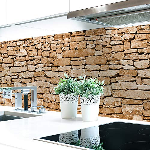 Küchenrückwand Naturstein Braun Premium Hart-PVC 0,4 mm selbstklebend - Direkt auf die Fliesen, Größe:120 x 60 cm von DRUCK-EXPERT