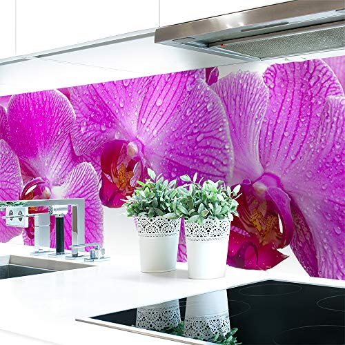Küchenrückwand Orchideen Blüte Premium Hart-PVC 0,4 mm selbstklebend - Direkt auf die Fliesen, Größe:220 x 51 cm von DRUCK-EXPERT