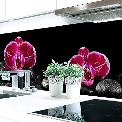 Küchenrückwand Orchideen Pink Premium Hart-PVC 0,4 mm selbstklebend - Direkt auf die Fliesen, Größe:340 x 60 cm von DRUCK-EXPERT