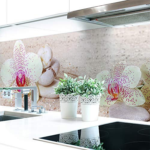 Küchenrückwand Orchideen Weiß Premium Hart-PVC 0,4 mm selbstklebend - Direkt auf die Fliesen, Größe:340 x 80 cm von DRUCK-EXPERT