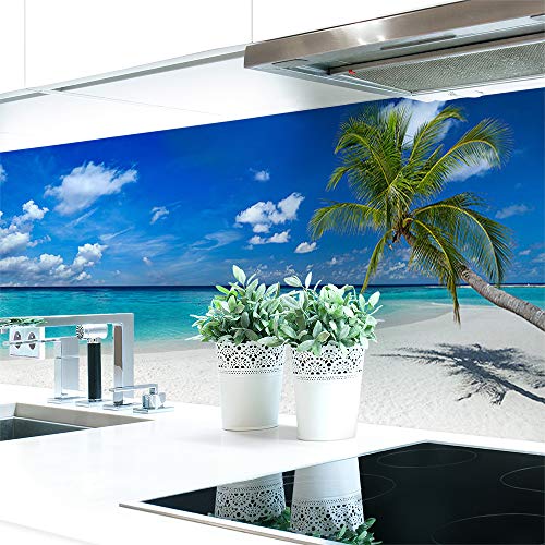 Küchenrückwand Palmen Strand Premium Hart-PVC 0,4 mm selbstklebend - Direkt auf die Fliesen, Größe:120 x 60 cm von DRUCK-EXPERT