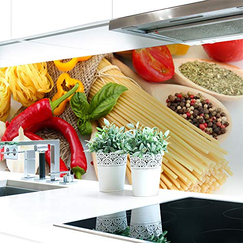 Küchenrückwand Pasta Love Premium Hart-PVC 0,4 mm selbstklebend - Direkt auf die Fliesen, Größe:340 x 60 cm von DRUCK-EXPERT