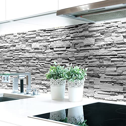 Küchenrückwand Stein Motive Eco Express Polyester 0,1 mm selbstklebend, Größe:400 x 60 cm, Muster:Steinwand hellgrau von DRUCK-EXPERT