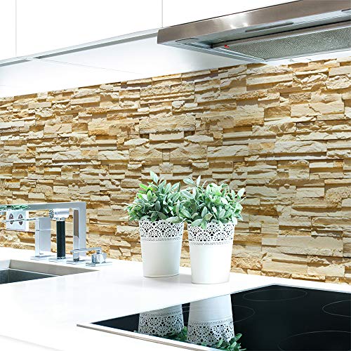 Küchenrückwand Steinwand Hell Premium Hart-PVC 0,4 mm selbstklebend - Direkt auf die Fliesen, Größe:120 x 60 cm von DRUCK-EXPERT