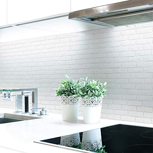 Küchenrückwand Ziegelwand Weiß Premium Hart-PVC 0,4 mm selbstklebend - Direkt auf die Fliesen, Größe:400 x 51 cm von DRUCK-EXPERT