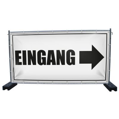 DRUCKUNDSO (Mesh) Eingang rechts Bauzaunbanner, Sichtschutz, Windschutz, Zaunblende, Festival Banner, 340 x 173 cm von DRUCKUNDSO