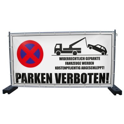 DRUCKUNDSO (Mesh) Parken verboten Bauzaunbanner, Sichtschutz, Windschutz, Zaunblende, Festival Banner, 340 x 173 cm von DRUCKUNDSO