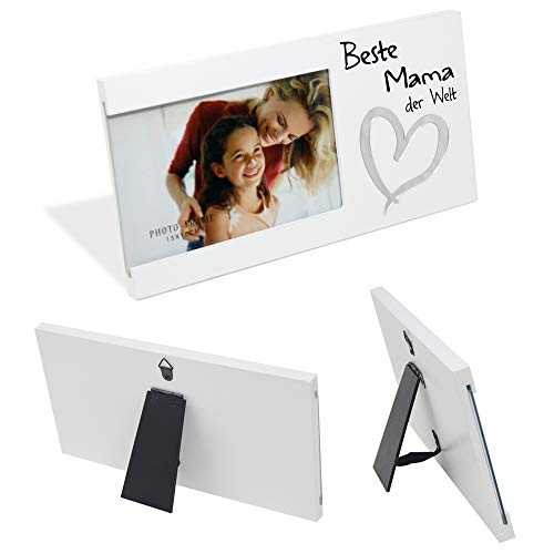 10 x 15 cm Bilderrahmen Weiß Holz Fotorahmen zum Aufstellen Beste Mama der Welt Fotohalter Muttertag Holzbilderrahmen Geschenkideen Weihnachten Rahmenloser Bilderrahmen Glas Bilderrahmen Wand Rahmen von DRULINE