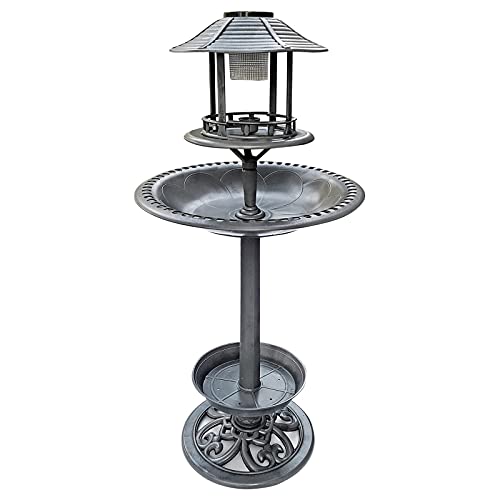 111 cm Solar Vogeltränke Stehend Balkon Vogelhotel Vogelbad groß Vogelfutterhaus mit Ständer Vogel Futter Station Tränke Insektentränke Deko Garten Futterplatz Vogelfutterspender Vogelfutterstation von DRULINE