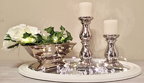 16 cm Keramik Kerzenständer Silber Kerzenhalter für Stabkerzen Kerzenleuchter Silber Stumpenkerzenhalter Weihnachtsdeko Teelichthalter Deko Silber Kerzenständer Stumpenkerzen Stabkerzenhalter Tisch von DRULINE