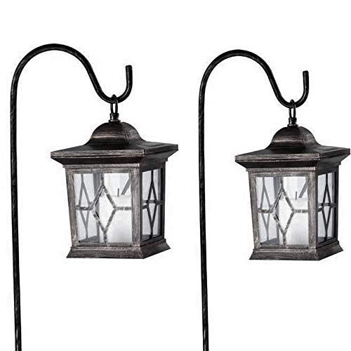2er Set 3in1 LED Solar-Laterne mit Erdspieß - Tischlampe, Pendelleuchte Solarleuchte Wegeleuchte | Kerze Gartenleuchte für Terrasse Balkon Wiese Außen Outdoor Rasen Blumenbeet Party | Akku, Batterie, IP44 [Energieklasse A+] (Schwarz) von DRULINE