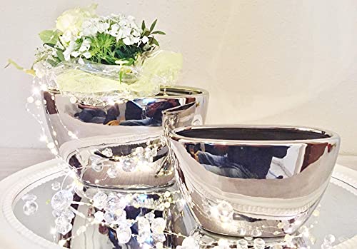 2er-Set Dekoschalen Keramikschale Dekovase Vase Hochzeitsdeko Übertöpfe Silber Blumentopf Silber Blumenvase Pflanzgefäße Pflanztopf Tisch-Deko Blumenschale Pflanzschale oval Vasen Silberschale von DRULINE