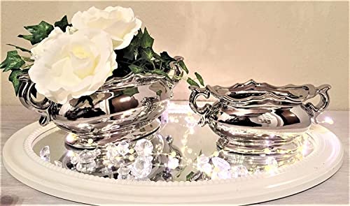 2er-Set Dekoschalen Keramikschale Dekovase Vase Hochzeitsdeko Übertöpfe Silber Blumenvase Pflanzgefäße Tisch-Deko Silber Blumenschale Vasen Silberschale Blumengefäß Nostalgie Dekoschale mit Fuß 2er-Set Dekoschalen Keramikschale Dekovase Vase Hochzeitsdeko Übertöpfe Silber Blumenvase Pflanzgefäße Tisch-Deko Silber Blumenschale Vasen Silberschale Blumengefäß Nostalgie Dekoschale mit Fuß von DRULINE
