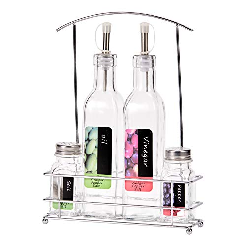 5-TLG. MenagenSet Salz & Pfefferstreuer Ölspender Essigspender Essig und Öl Spender Essigflasche Ölflasche Glasflasche Sichtbare Cruet Dispenser Flasche Staub und auslaufsicher Küchengerät Transparent von DRULINE
