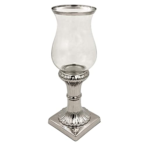 50 cm Windlicht Glas Windlicht mit Fuß Silber Deko für Hochzeit Tischdeko Weihnachten Windlichtsäule Weihnachtsdeko Hochzeitsdeko Bodenwindlicht Groß Nostalgie Großes Windlicht Weihnachten Deko von DRULINE