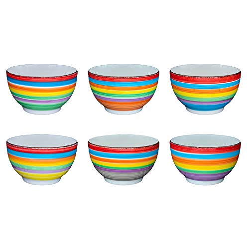 6er Set Schalen ibiza I 600ml I handbemalt I in 6 tollen Farben runde Schüsseln für Obst-Salat, Müsli & Suppe Snack-Schälchen Müsli, Nüsse, EIS, Chips und andere Knabbereien Servierschalenset von DRULINE