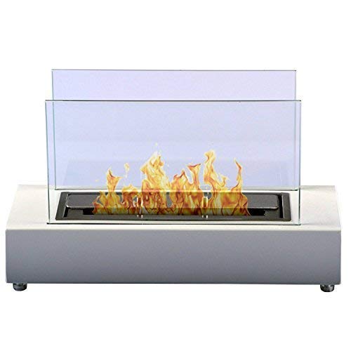 BERLIN Tischkamin Bio Ethanol mit Sicherheitsglas Kamin Gelkamin Dekofeuer Standkamin Lounge-Feuer Avantgarde Sockel & Glaswand quadratischer Brennkammern 40 x 16 x 24 cm, 1200 ml Brenner Weiß Klar von DRULINE