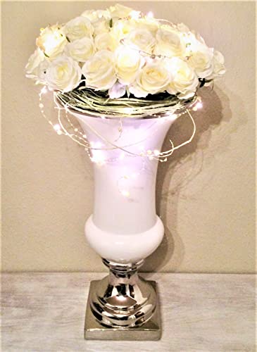 30 cm Blumentopf Vase Deko Hochzeitsdeko Übertopf Blumenvase Amphore Pflanzgefäß Pflanztopf Hochzeitstischdeko Keramik Vase Tischvase Silber Weiss Amphorenvase Trompetenvase Deko Vase von DRULINE