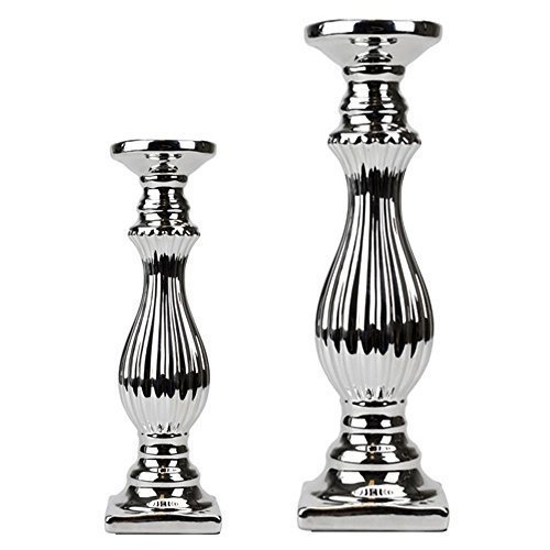 Clic-And-Get Kerzenleuchte Silber Keramik Kerzenständer Stumpenkerze Tafelkerze (Klein) von DRULINE