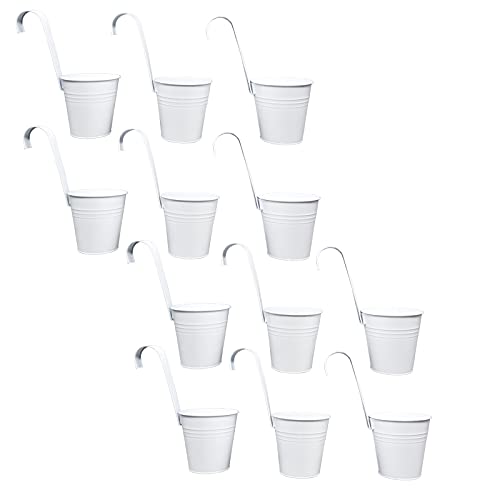 DRULINE 12er Set Blumentopf hängend - Hängetopf - Pflanztopf - Übertopf - Hängeblumentopf - Metall weiß - Ø 9/13 cm - B/H/T ca. 13 x 28 x 24 cm - mit abnehmbaren Haken von DRULINE