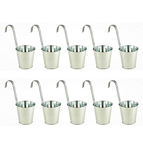 DRULINE 12er Set Blumentopf hängend - Hängetopf - Pflanztopf - Übertopf - Hängeblumentopf - Blumenübertopf Zink - Ø 9/13 cm - B/H/T ca. 13 x 28 x 24 cm - mit abnehmbaren Haken von DRULINE