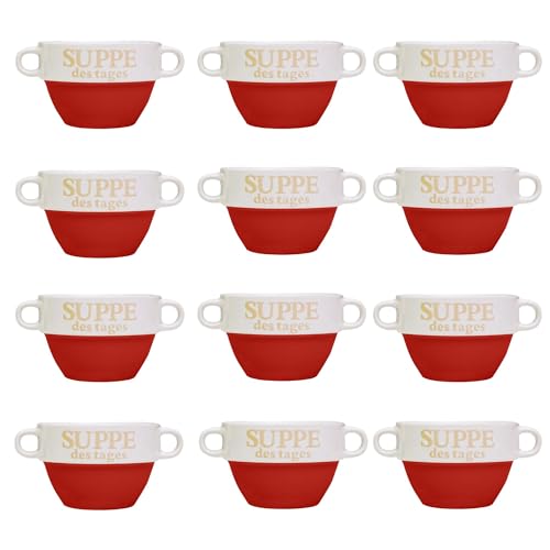 DRULINE 12x Set Suppentasse Rot aus Keramik Ø 13 cm mit Henkel – Hochwertige Suppenschale, Hitzebeständig und Leicht – Perfekt für Suppe, Eintöpfe & heiße Getränke – Stapelbar und Spülmaschinenfest DRULINE 12x Set Suppentasse Rot aus Keramik Ø 13 cm mit Henkel – Hochwertige Suppenschale, Hitzebeständig und Leicht – Perfekt für Suppe, Eintöpfe & heiße Getränke – Stapelbar und Spülmaschinenfest von DRULINE