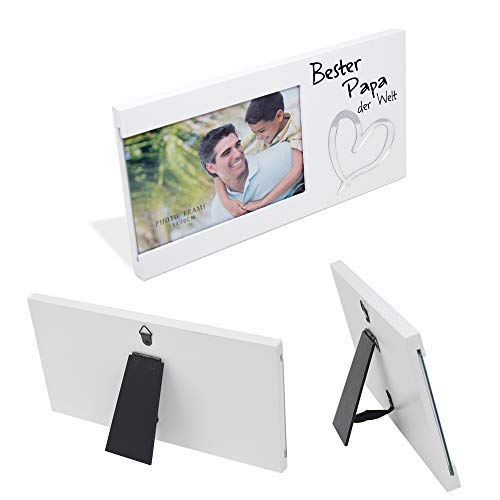 10 x 15 cm Bilderrahmen Weiß Holz Fotorahmen zum Aufstellen Beste Papa der Welt Fotohalter Vatertag Holzbilderrahmen Geschenkideen Weihnachten Rahmenloser Bilderrahmen Glas Bilderrahmen Wand Rahmen von DRULINE