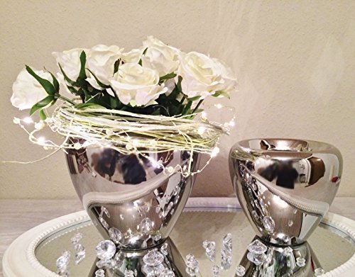 2er Set Keramik Vase Silber Urne Blumenvase Dekovase Tischvase Shabby Chic 9544-22/18 von DRULINE