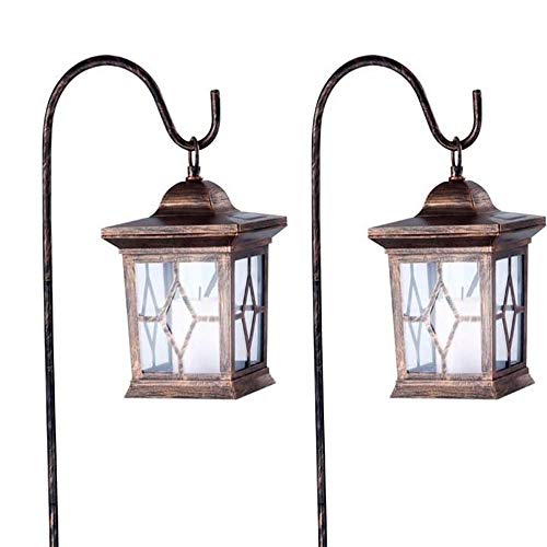 DRULINE 2er Set LED Solar Laterne mit Erdspieß - Solarleuchte Garten – Hängelampe Solar – Metall/Kunststoff braun gewischt/Acryl transparent - B/H/T ca. 15 x 75 x 15 cm von DRULINE