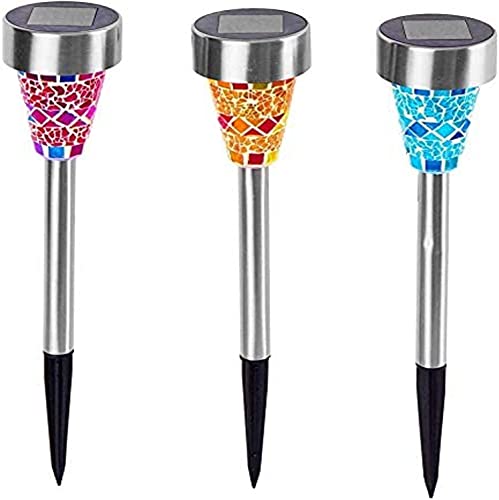 DRULINE 3er Set LED Solarlampe - Solarleuchte mit Erdspieß - LED Solarleuchte Erdspieß - Gartenleuchte Solar - Metall/Glas mehrfarbig transparent - B/H ca. 7 x 38,5 cm von DRULINE