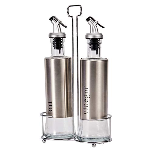 DRULINE 3tlg. Menage Set - Essig Öl - Gewürzständer – 2 x je 300 ml für Essig und Öl - Glas/Edelstahl/Kunststoff - B/H/T ca. 14,5 x 27 x 7,5 cm von DRULINE