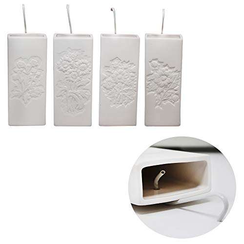DRULINE 4er Set Luftbefeuchter - Raumbefeuchter Heizung - Raumluftbefeuchter - Verdampfer - Verdunster - Keramik weiß - mit Blumenprägung - B/H/T ca. 8 x 20,5 x 3,5 cm - je 300 ml von DRULINE