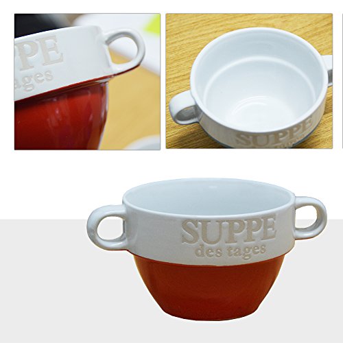 DRULINE 4er Set Suppentasse Suppe Schüssel Suppenschüssel Tasse Weiß Keramik (Rot) von DRULINE