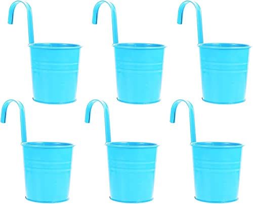DRULINE 6er Set Blumentopf hängend - Hängetopf - Pflanztopf - Übertopf - Hängeblumentopf - Metall türkis - Ø 9/13 cm - B/H/T ca. 13 x 28 x 24 cm - mit abnehmbaren Haken von DRULINE