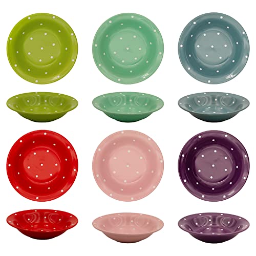 6er-Set Suppenteller POLKA DOTS Ø 22cm Punkte Weiß Keramik Suppenschalen Suppenschüssel Nudelschale Pasta Bowl Servierschüssel Servierschale Teller Suppentopf Steingut Suppenterrine Servierplatte tief von DRULINE