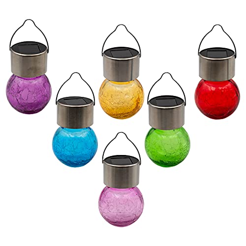 DRULINE 6er Set LED Hängelampe - Solarleuchte Balkon - LED Solarleuchte - Gartenleuchte Solar - Metall/Glas - rot/gelb/lila/blau/grün/pink - B/H ca. 6 x 9,5 cm - Geschenkidee von DRULINE