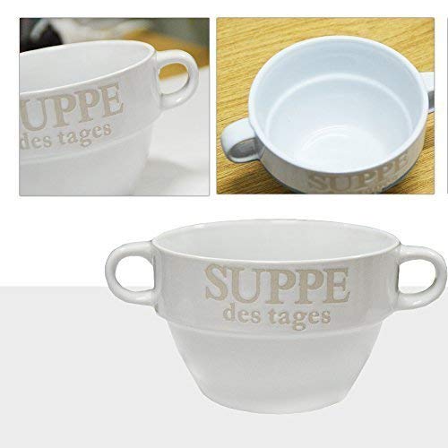 DRULINE 6er-Set Suppentassen Suppenschüssel Suppenterrine aus Keramik mit Aufschrift Suppe (Weiß) Ø 13 cm von DRULINE